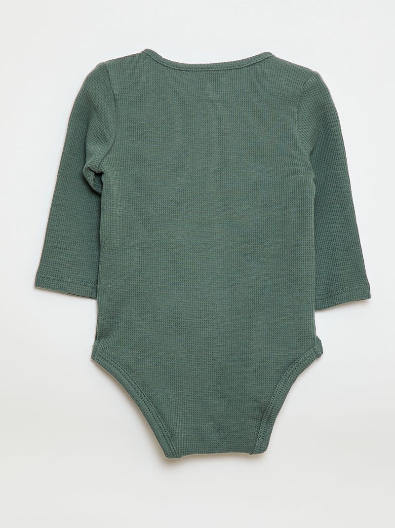 Body manches longues maille gaufrée Vert - Kiabi