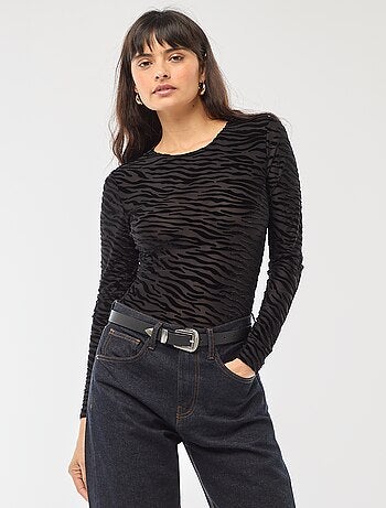 Body manches longues transparent flock zebre