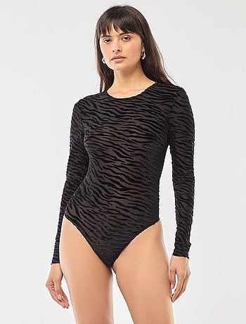 Body manches longues transparent flock zebre