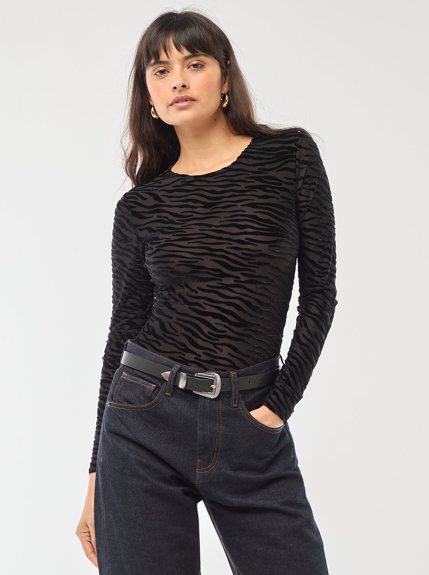 Body manches longues transparent flock zebre