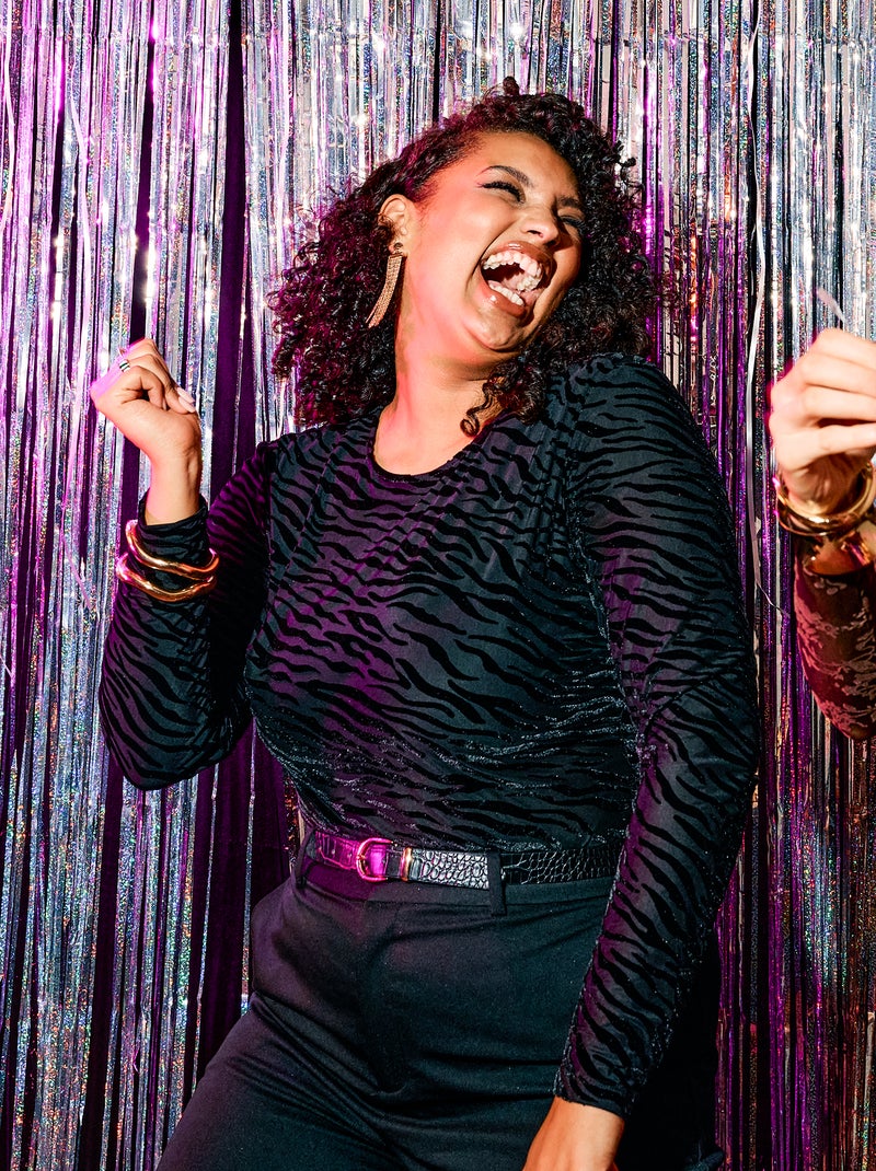 Body manches longues transparent flock zebre Noir - Kiabi