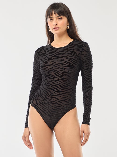 Body manches longues transparent flock zebre - Kiabi