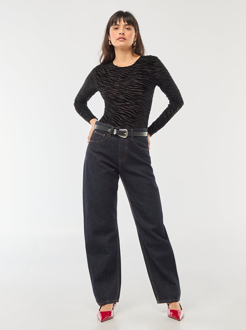 Body manches longues transparent flock zebre Noir - Kiabi