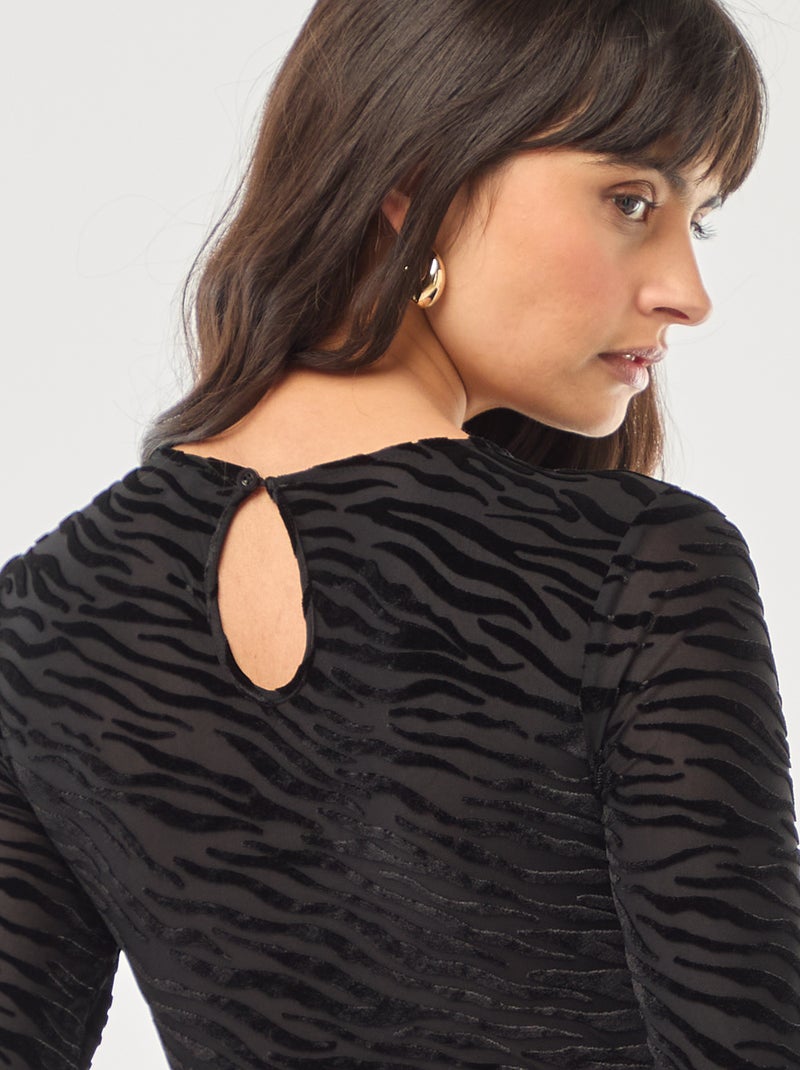 Body manches longues transparent flock zebre Noir - Kiabi