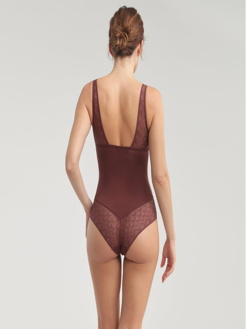 Body microfibre et dentelle graphique Mod de Dim Marron - Kiabi