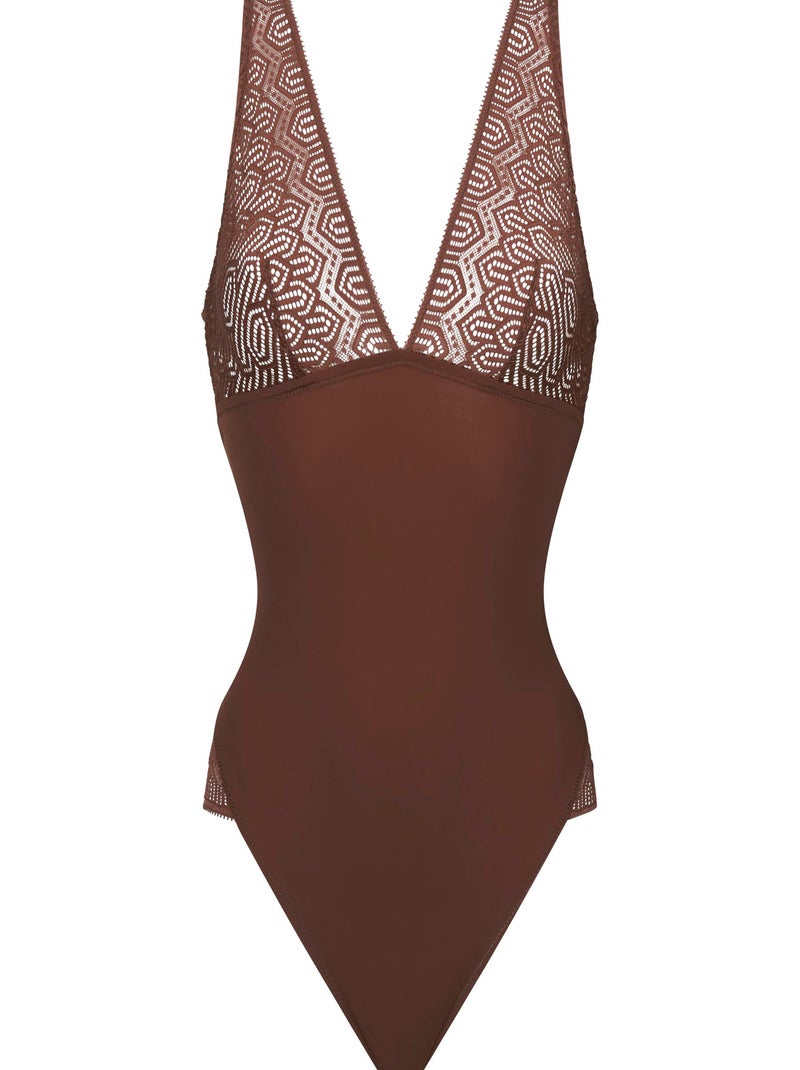 Body microfibre et dentelle graphique Mod de Dim Marron - Kiabi