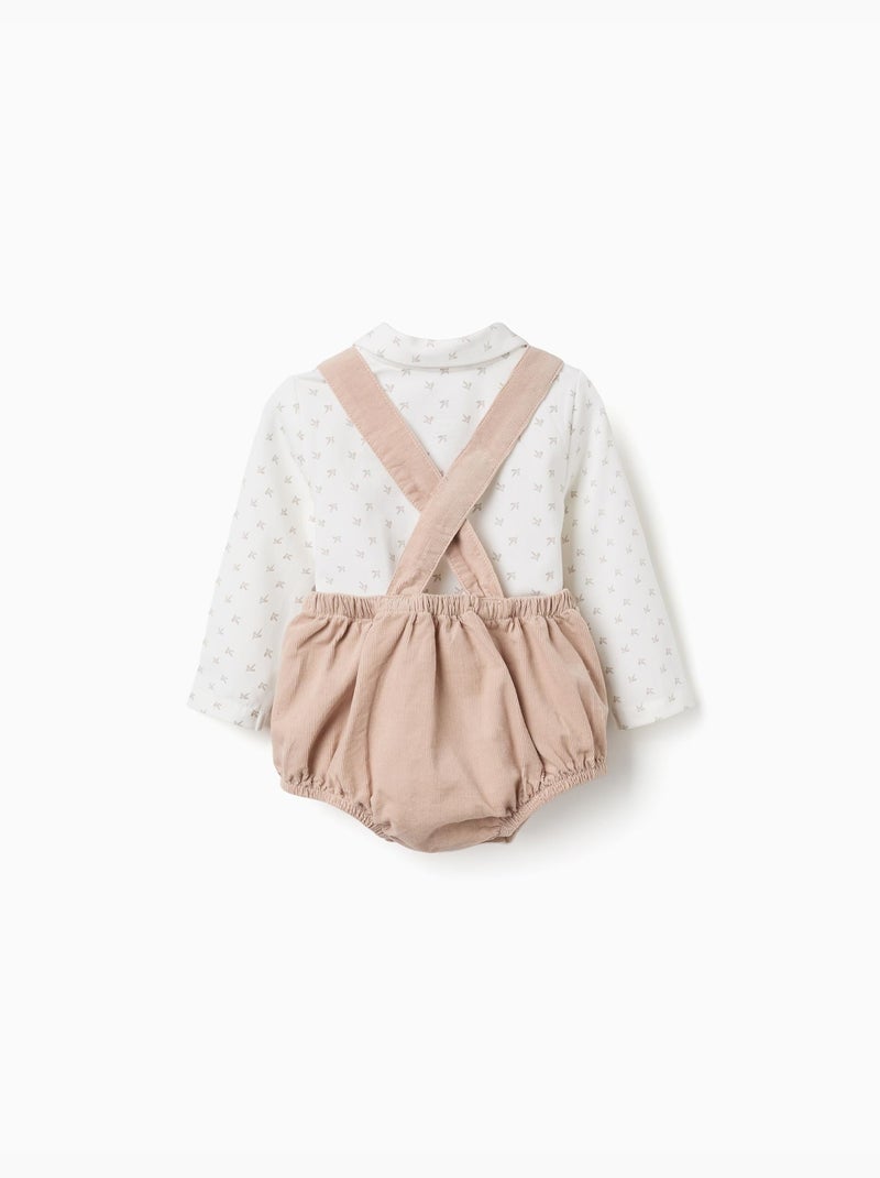 Body polo à manches longues + barboteuse en velours Beige clair - Kiabi