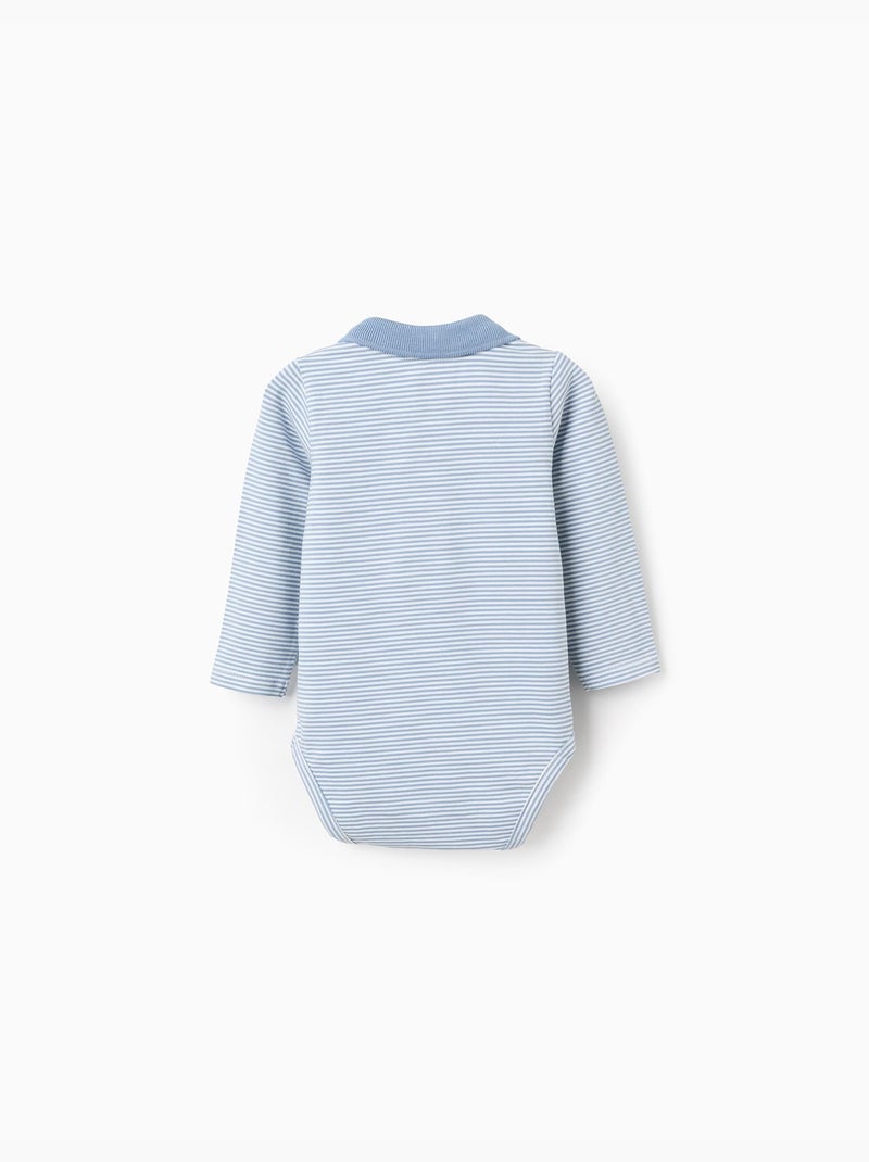 Body-polo à manches longues rayé Bleu clair - Kiabi