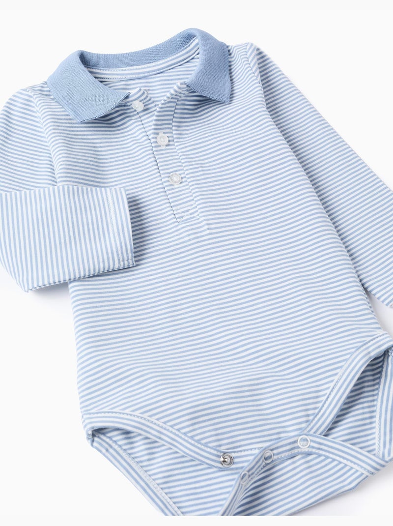 Body-polo à manches longues rayé Bleu clair - Kiabi