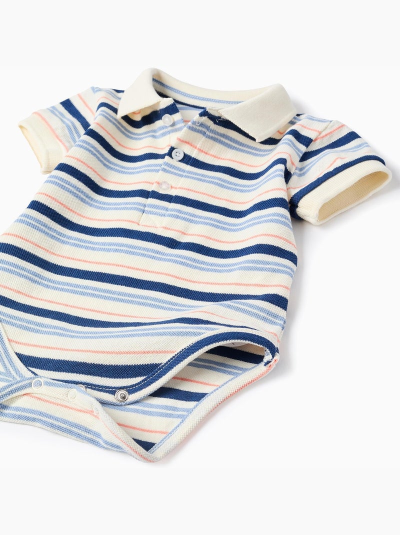 Body-polo en coton à rayures Blanc - Kiabi