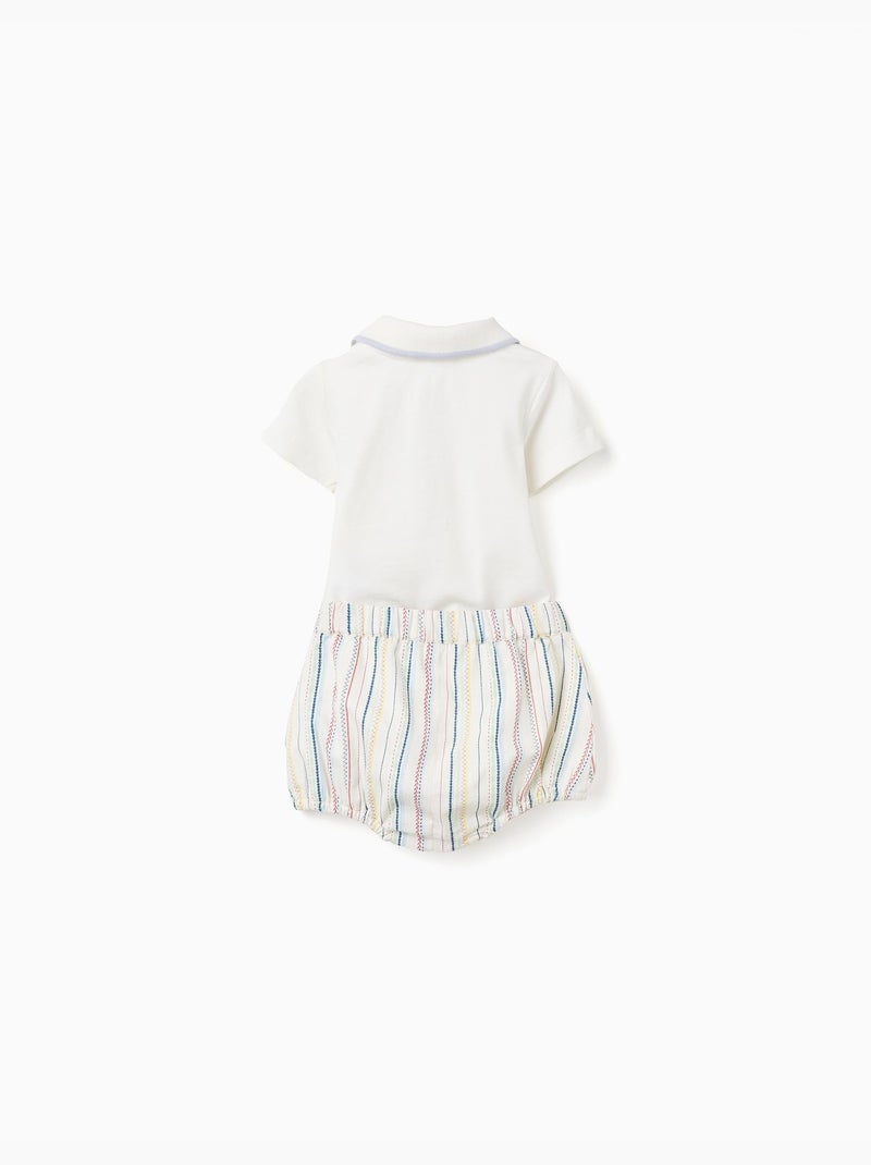 Body polo + short à rayures B&S Blanc - Kiabi