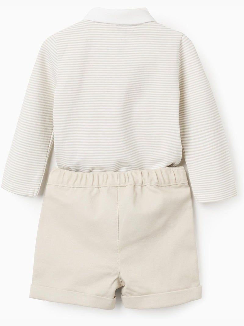 Body rayé + short en sergé Beige clair - Kiabi