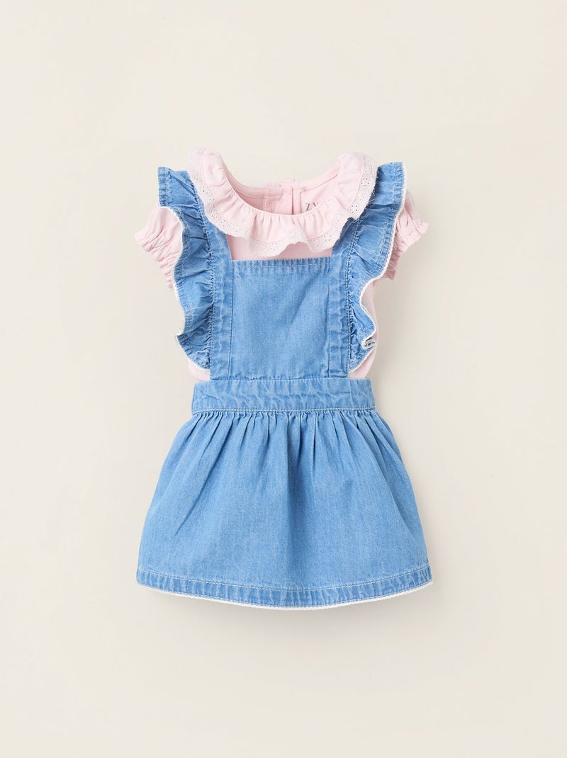 Body + Robe Salopette à Volants Bleu Rose - Kiabi