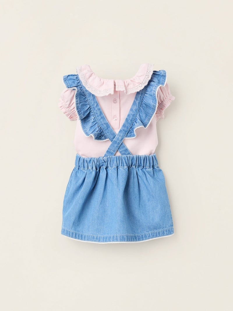 Body + Robe Salopette à Volants Bleu Rose - Kiabi