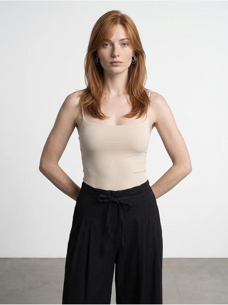 Body sans manches à col carré dilvin Beige argile - Kiabi