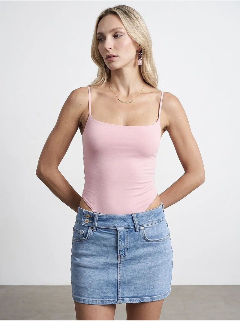 Body sans manches à col carré dilvin Rose dragée - Kiabi