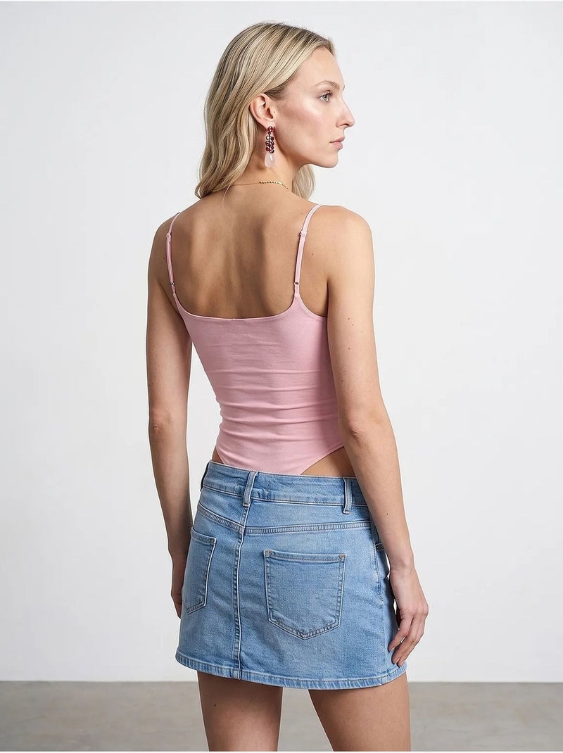 Body sans manches à col carré dilvin Rose dragée - Kiabi