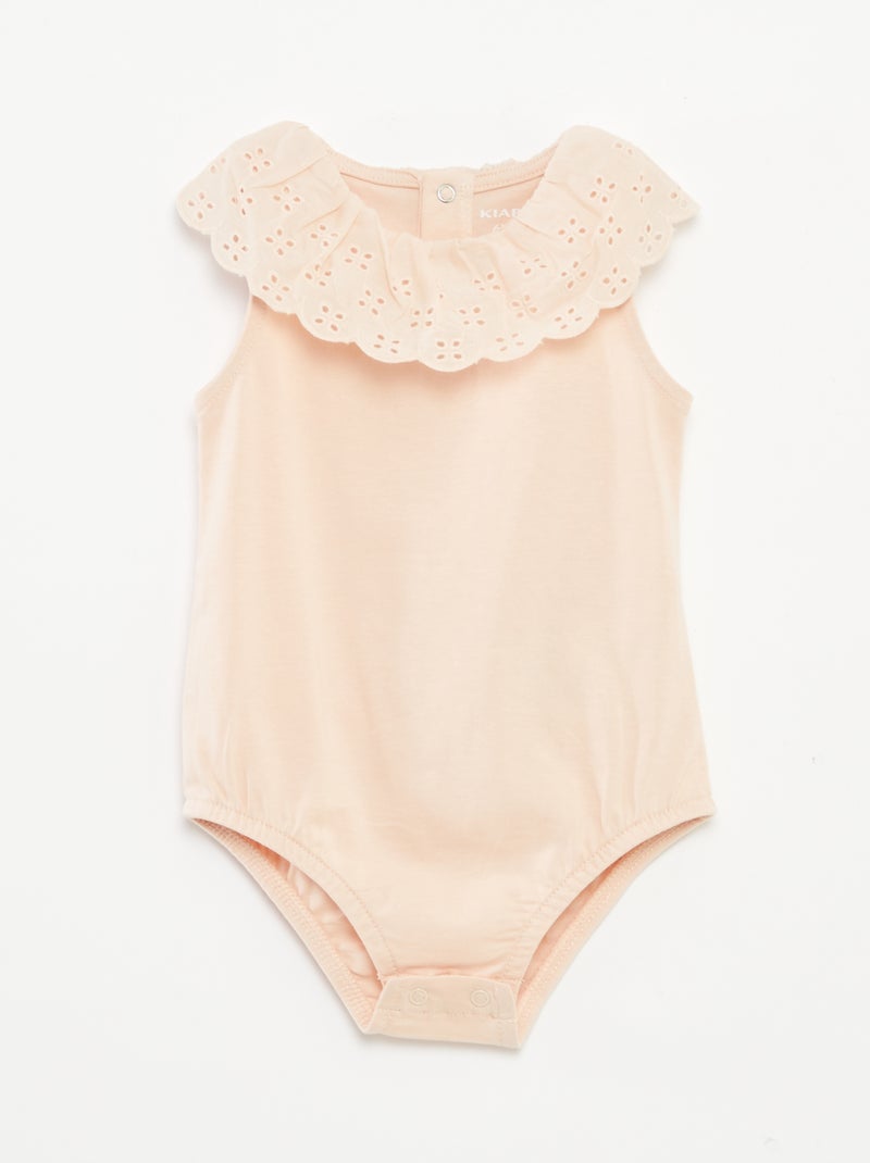 Body sans manches à col large en broderies anglaises BEIGE - Kiabi
