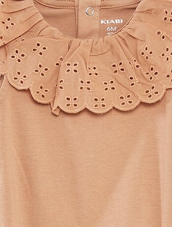 Body sans manches à col large en broderies anglaises