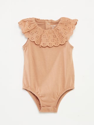 Body sans manches à col large en broderies anglaises