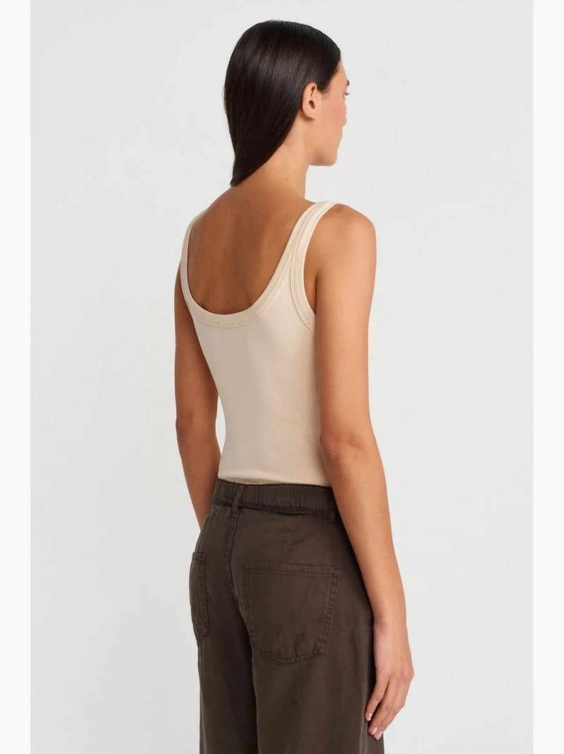 Body sans manches côtelé coton mélangé dilvin Beige argile - Kiabi