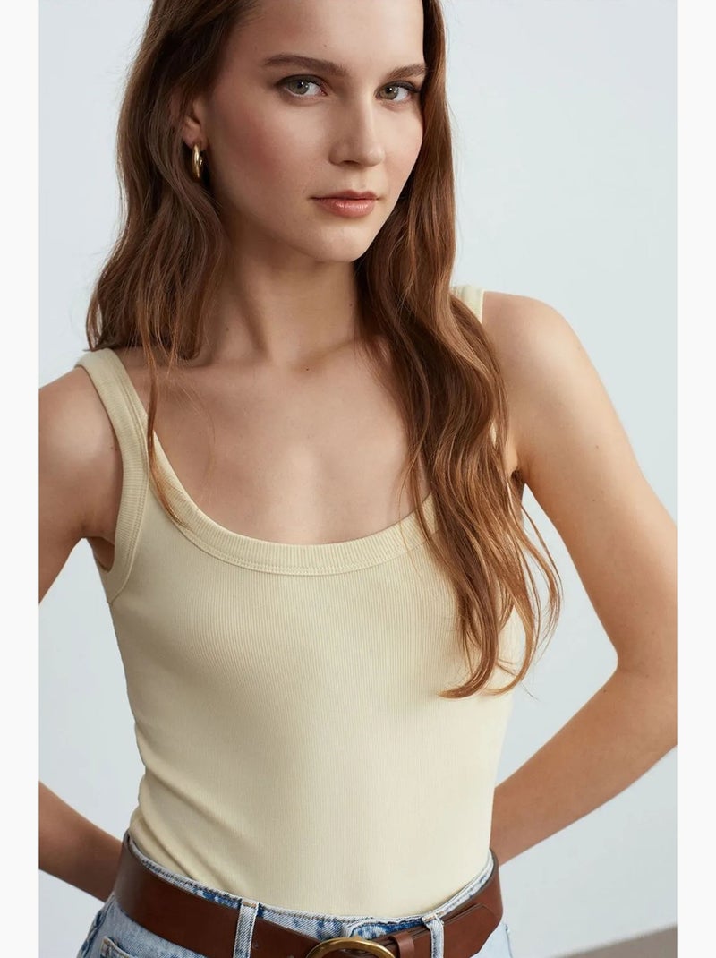 Body sans manches côtelé coton mélangé dilvin Beige clair - Kiabi