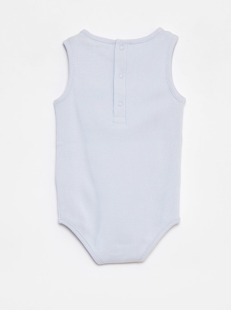Body sans manches côtelé et brodé BLEU - Kiabi