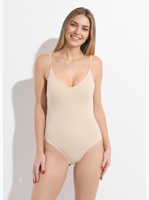 Body sculptant col v, jersey cotelé - afibel - Kiabi