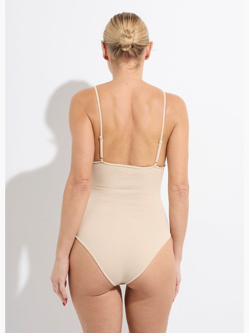 Body sculptant col v, jersey cotelé - afibel Beige - Kiabi