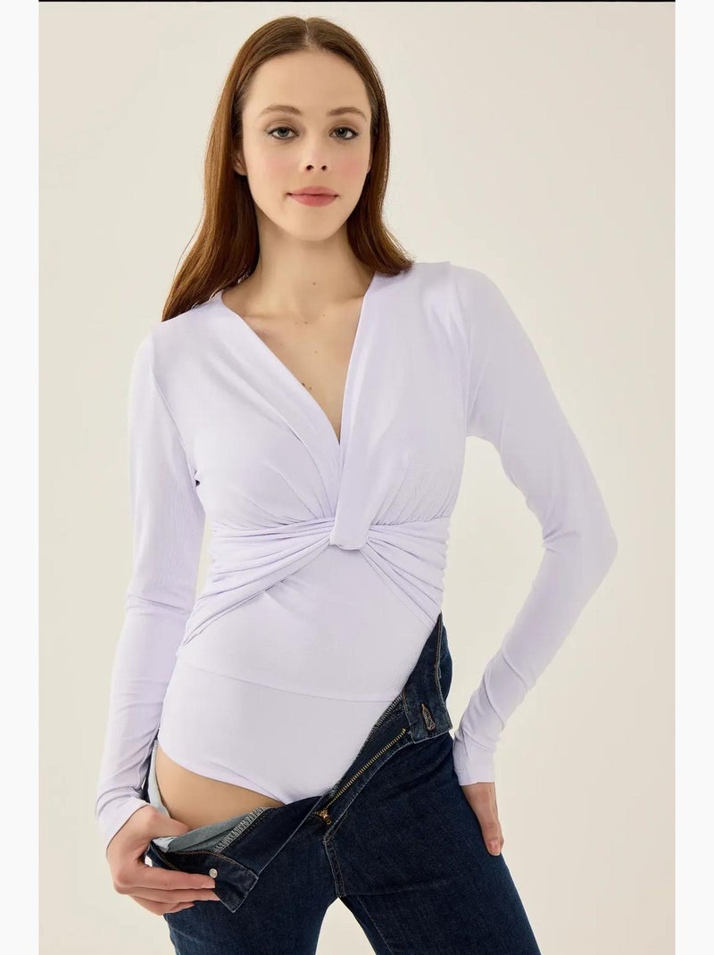 Body slim à manches longues et col en v hiccup Parme - Kiabi