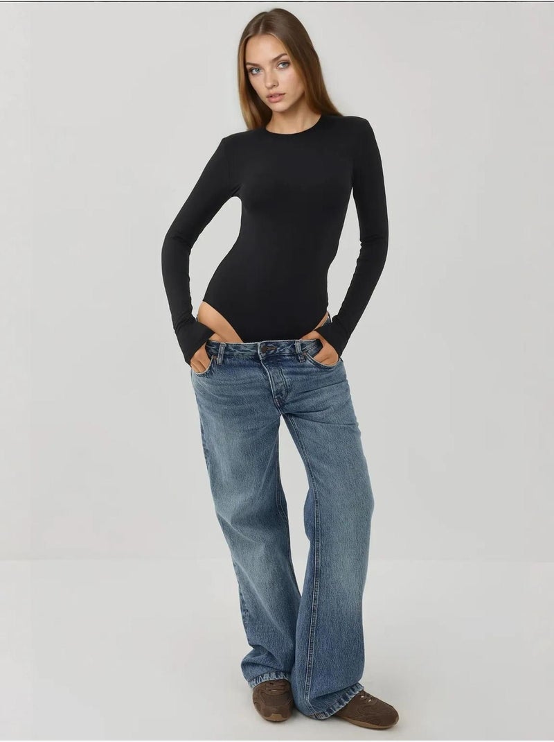 Body slim à manches longues et col ras du cou avec boutons-pression Noir - Kiabi