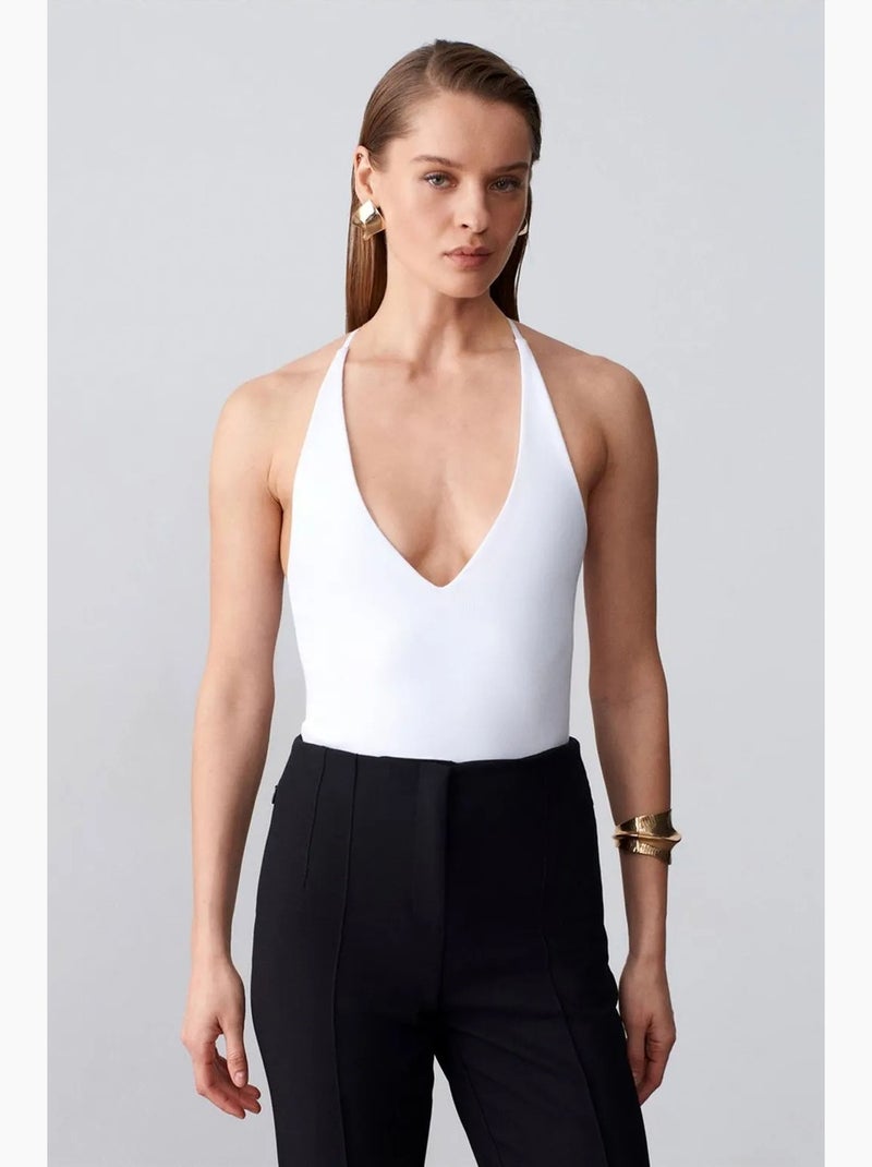 Body slim ajusté à col halter découpé dilvin Blanc - Kiabi