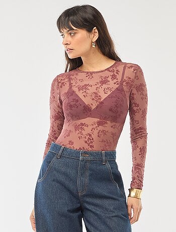 Body transparent avec fleurs en velours