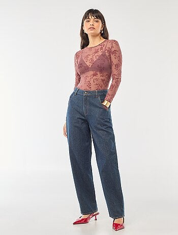 Body transparent avec fleurs en velours