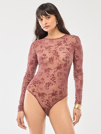 Body transparent avec fleurs en velours