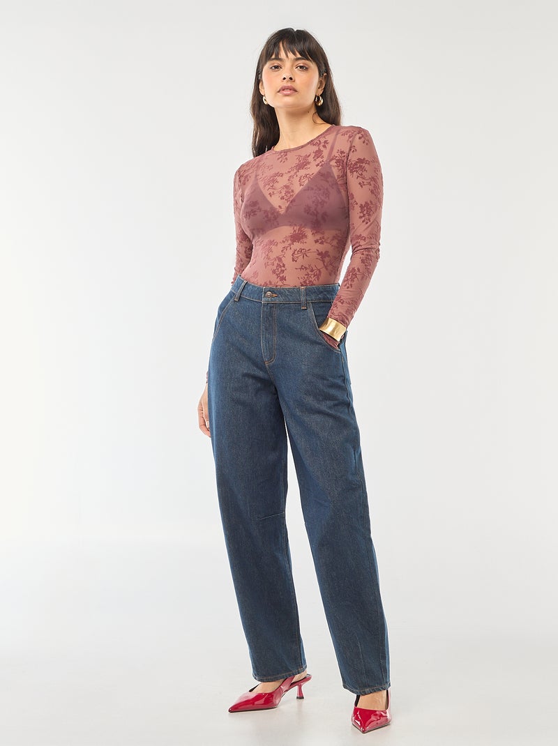 Body transparent avec fleurs en velours Rose - Kiabi