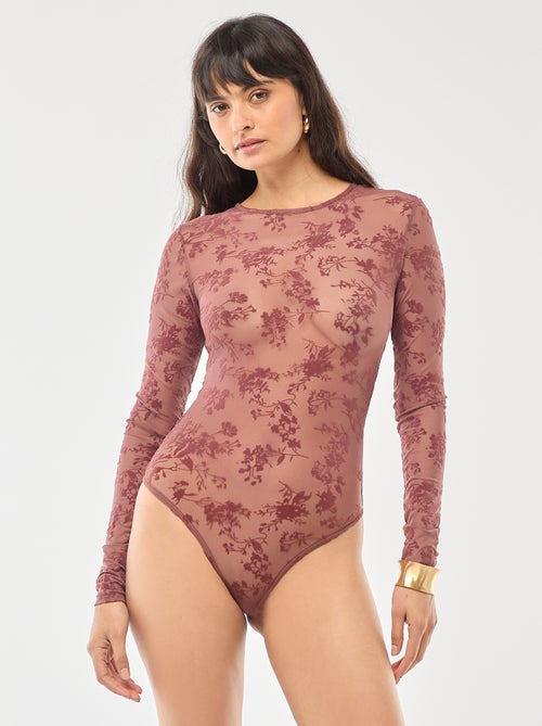 Body transparent avec fleurs en velours - Kiabi