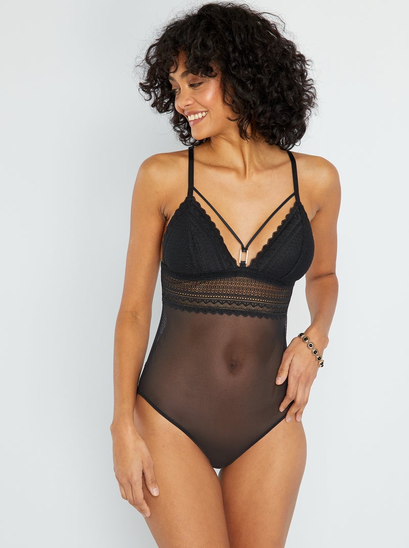 Body tulle et dentelle noir - Kiabi