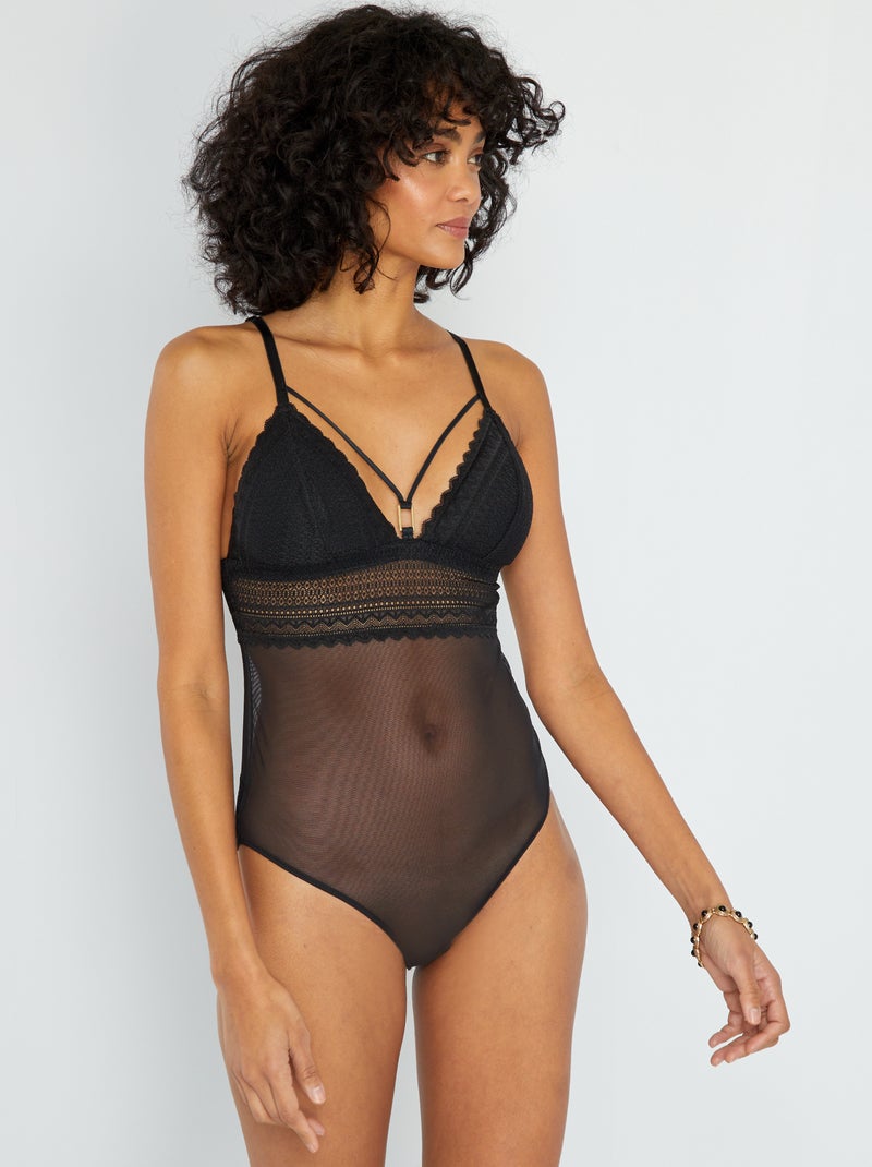 Body tulle et dentelle noir - Kiabi