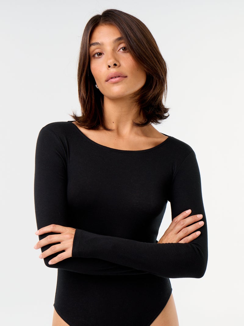 Body uni laine mélangée Noir - Kiabi