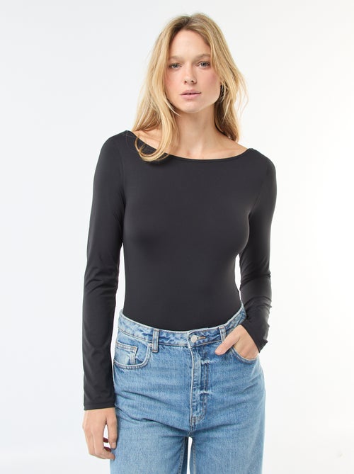 Body uni stretch avec large col rond - Kiabi