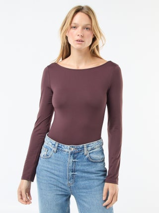 Body uni stretch avec large col rond