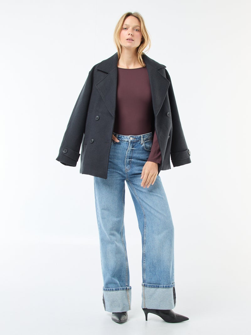 Body uni stretch avec large col rond Violet - Kiabi