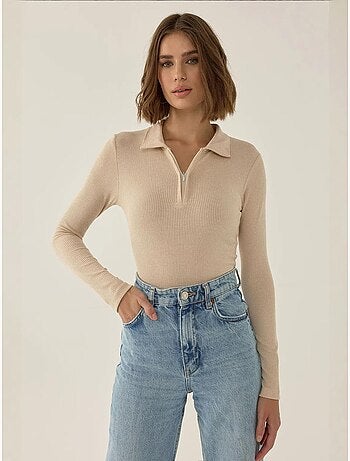 Body zippé à col polo