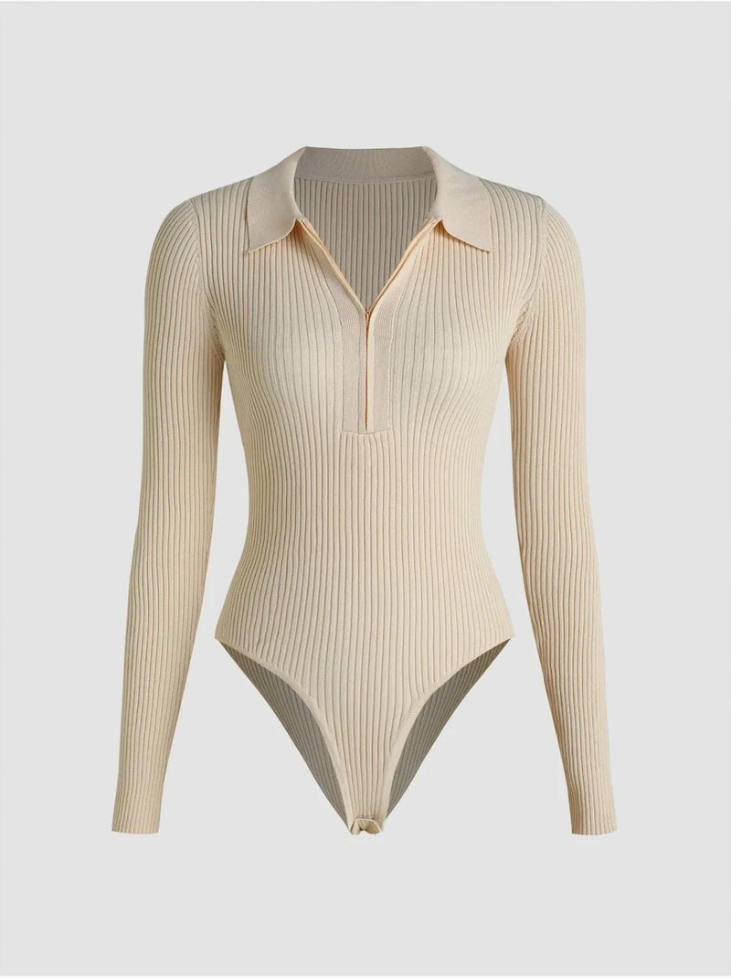 Body zippé à col polo Beige naturel - Kiabi