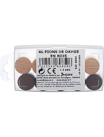 Boîte 40 pions dames en bois