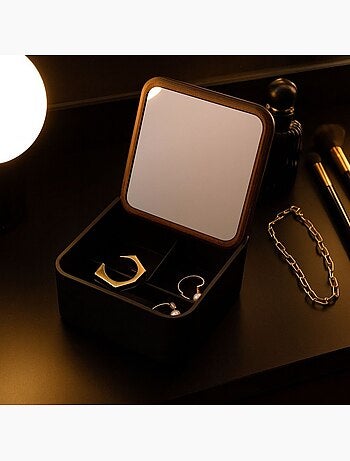 Boite à bijoux avec miroir en bambou 14x14cm