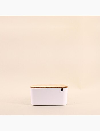 Boite à bijoux blanche couvercle bois 14x14cm