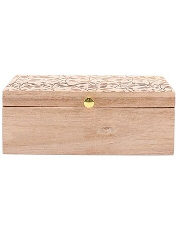 Boite à bijoux en bois relief fleuri 19x14cm