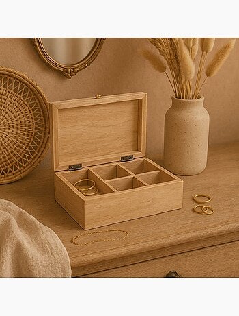 Boite à bijoux en bois relief fleuri 19x14cm